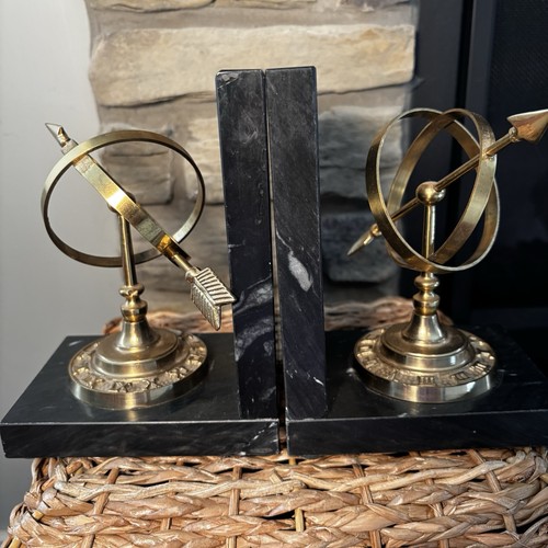 Vtg pair blk marble brass - marble,